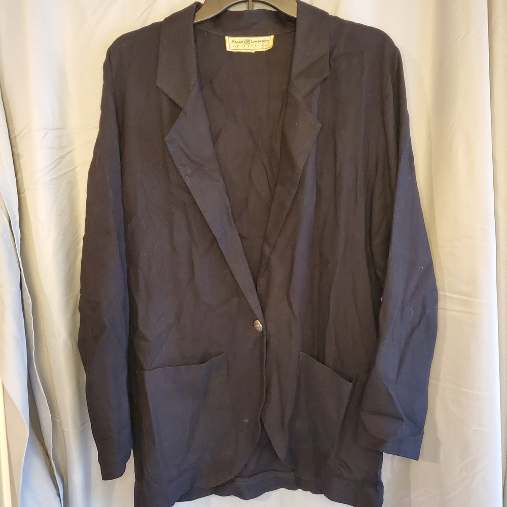 Maggie Lawrence Collection Blazer Jacket Black Career Business Casual‎ linen med